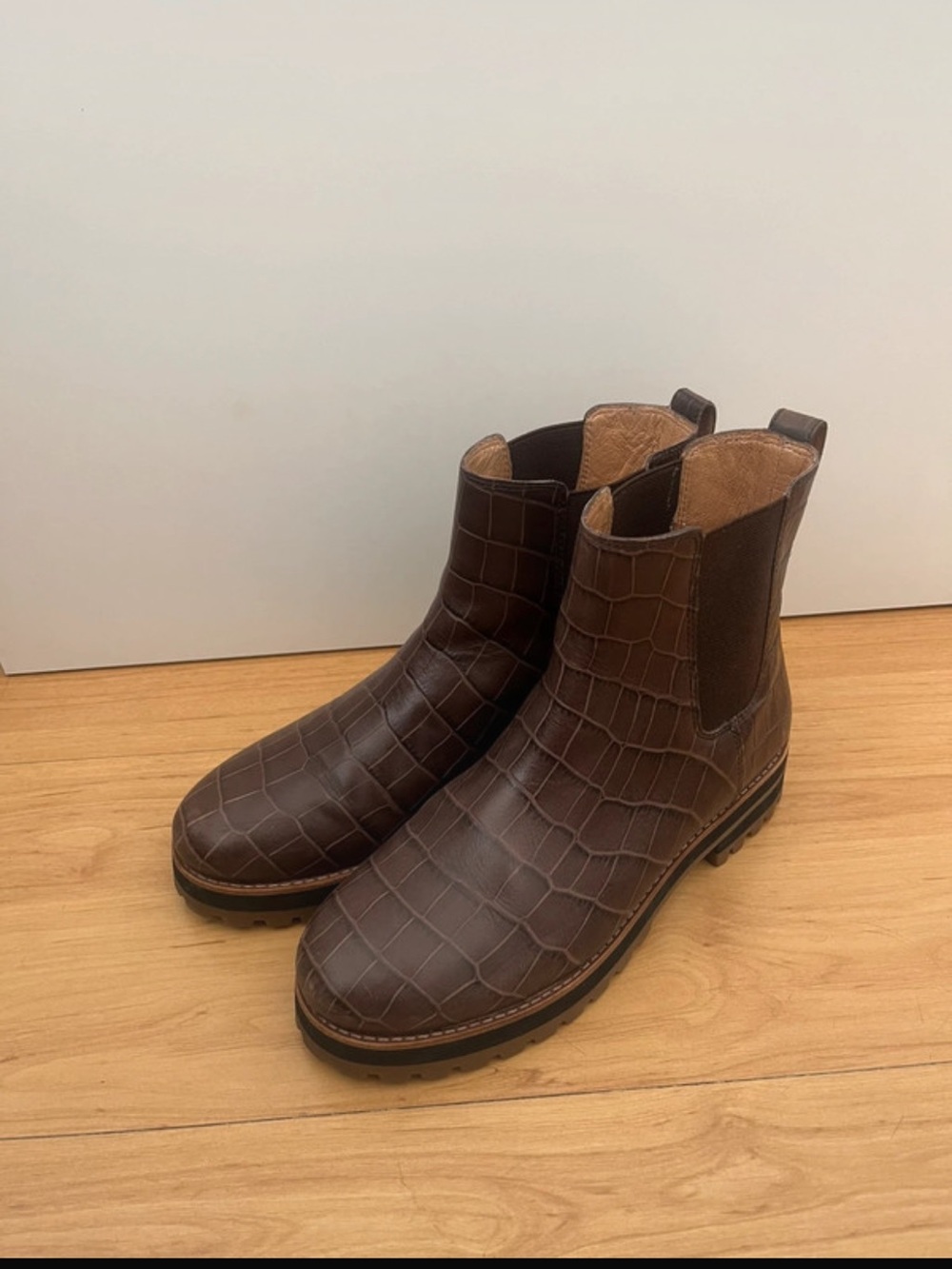 Madewell Brown Croc-Embossed Chelsea Booties